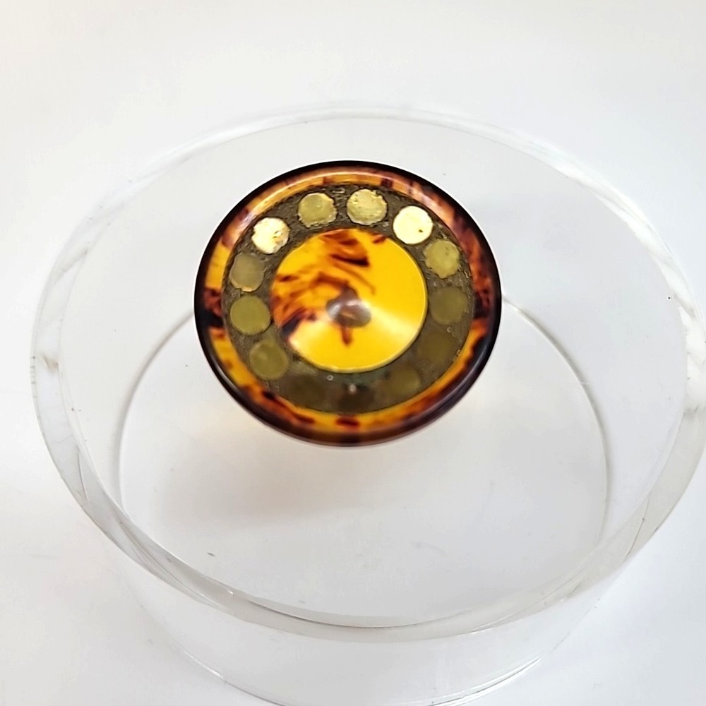 1-3/8" Vintage Faux Tortoise Shell Root Beer Bakelite Coat Button w/Coralene